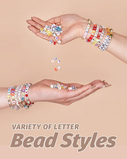 DoDoBeads 1270 Pcs Letter Beads Kit, White and Colorful Square Acrylic Alphabet Beads with Extra Vowels, Numbers & Spacers, Perfect for Friendship Bracelets
