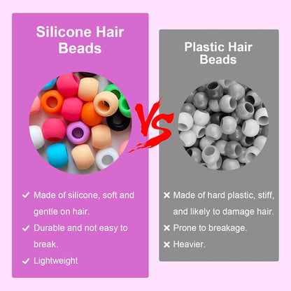 Jongdari 120pcs Silicone Hair Beads for Girls, Colorful Rainbow Large Soft Rubber Pony Beads Kit - 120pcs, 10 Colors
