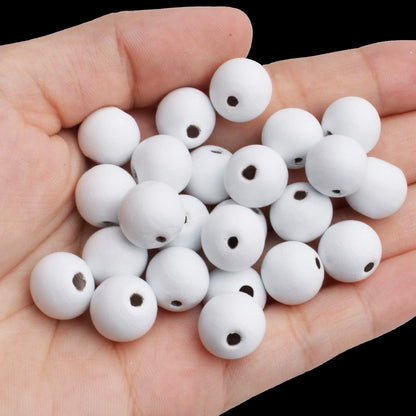 Aylifu Round Wooden Beads, 50 pcs 25mm Natural Unfinished Wooden Spacers for DIY Crafts Jewelry Making, White, Hole: 5mm