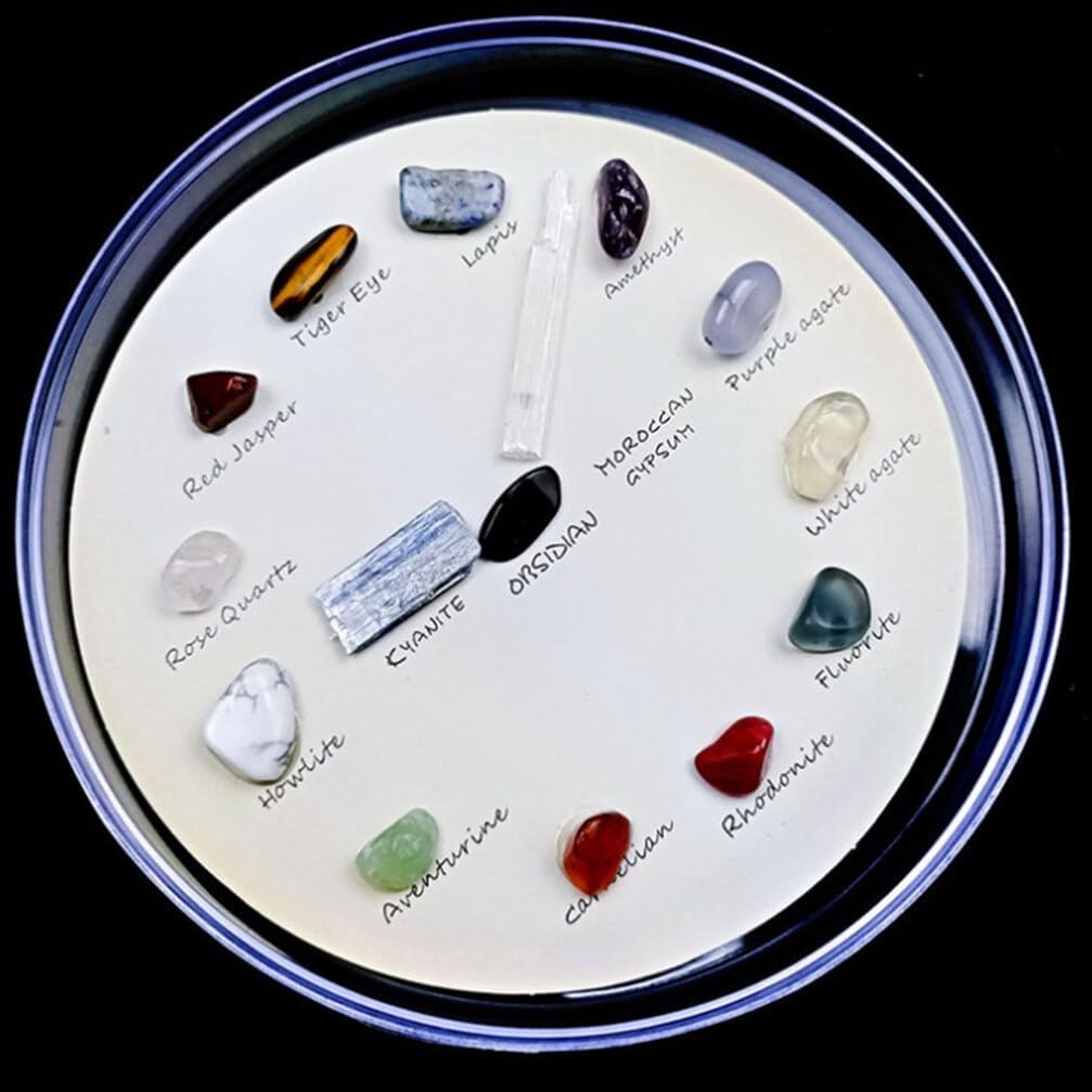 SOLUSTRE Agate Gem Mineral Stone Wall Clock Crystal Desk Shelf Clock Gemstone Rock Collection Kit for Kids Geology Science Learning Home Decor