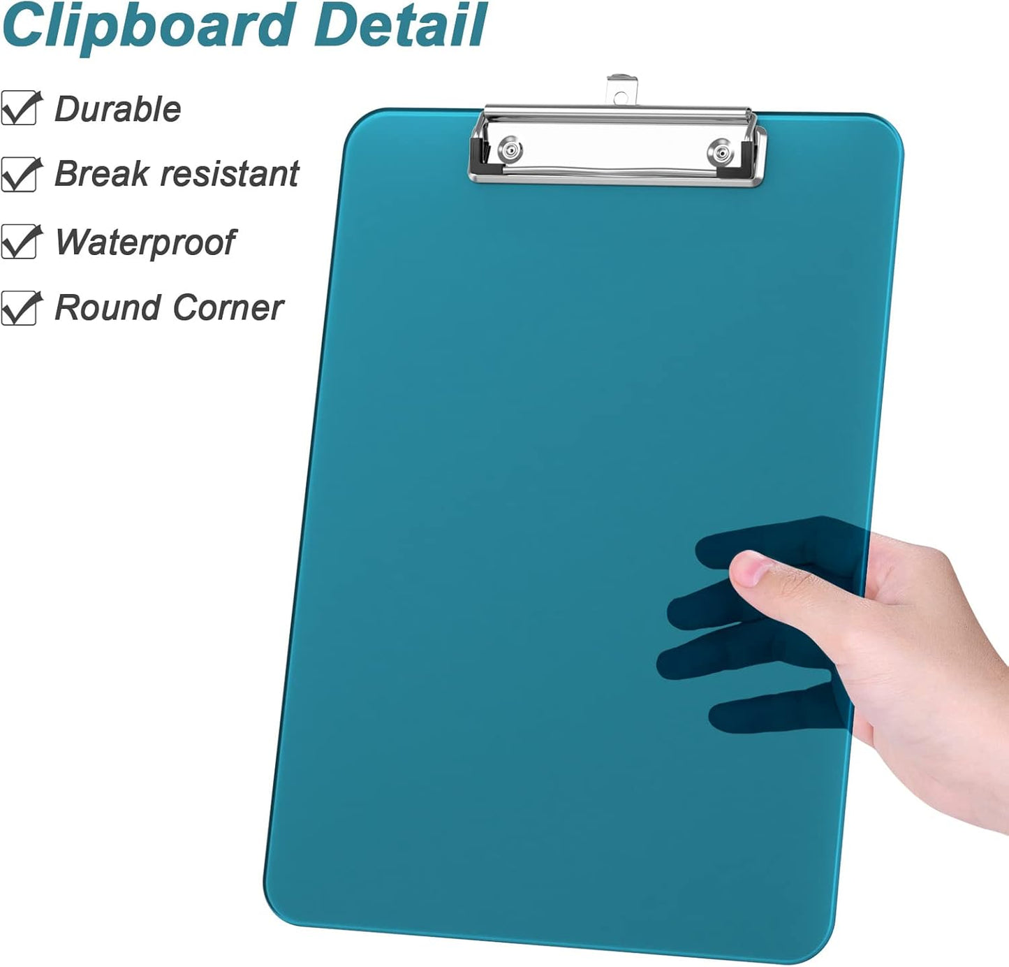 Rimilak Plastic Clipboards with Low Profile Metal Clip, Translucent Board, 12.5 x 9 In Letter Size, Office Supply, Back to School, Pink