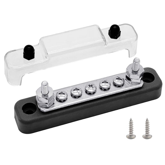 2 x #10 (M5) Studs Power Distribution Block with 5 x #8 (M4) Screws, Ampper 4.2" Bus Bar 12V Power Distribution Terminal Block Battery Busbar for Car Audio Solar (Red & Black)
