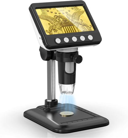 Coin Microscope, 4.3" LCD USB Digital Microscope 1000X Coin Magnifier with 8 Adjustable LED Lights, 1080P PC View Compatible with Windows/MacBook for Adults Kids
