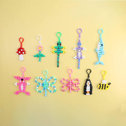 Happy makers Beads for Crafts, 12 Designs Pony Beads Keychain Making Kit with Letter Beads, Bead Pets Art Crafts,Includes Instructions, Cording, Keychains & Bags,Stickers DIY Craft Kits for Beginners