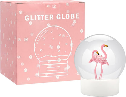 ANGELLOONG Pink Flamingo Snow Globe for Kids Girls, Originality 3D Flamingo Glitter Glass Snow Globes for Adults Women Christmas Valentines Home Decor, 100MM