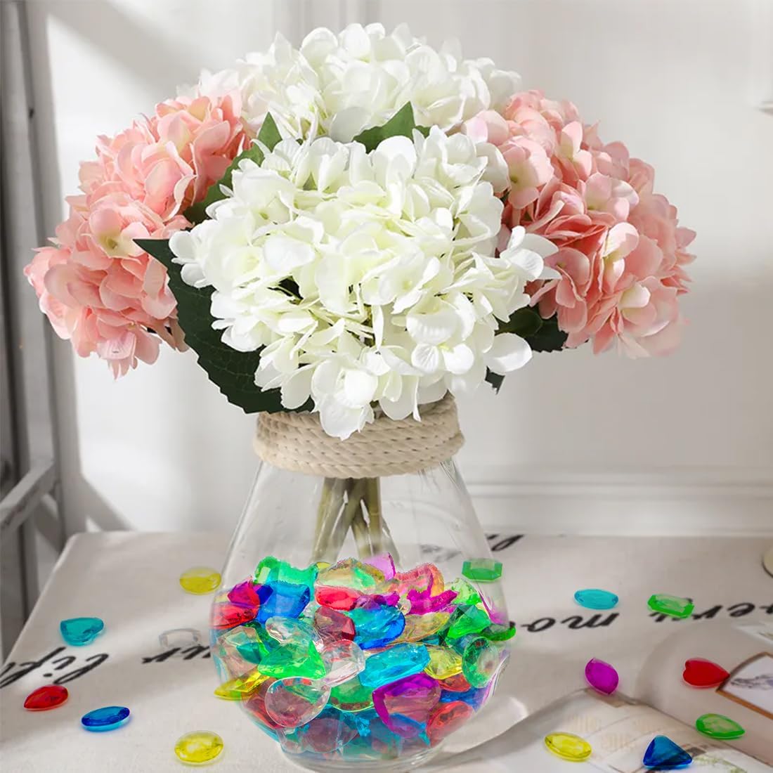 180 Pcs Sensory Bin Filler Include 100 Plastic Gemstones & 80 Fake Seashells for Kids, Pirate Treasure and Mermaid Pool Play, Ocean Themed Party (1"-1.2")