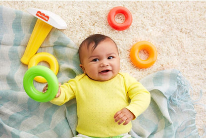 Fisher-Price Baby Stacking Toy Rock-A-Stack Rings with Roly-Poly Base for Ages 6+ Months, Made with Plant-Based Materials