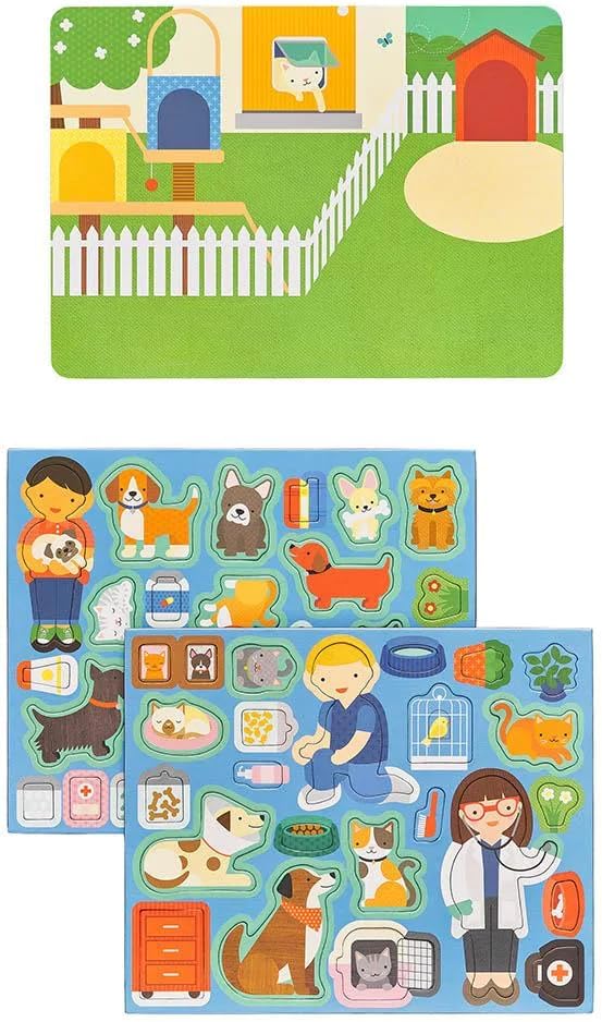 Petit Collage: Animal Friends Magnetic Game Board with Mix & Match, Ideal for Ages 3+, Includes Mag Play Scene Treehouse Party, 74 Count