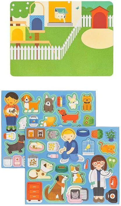 Petit Collage: Animal Friends Magnetic Game Board with Mix & Match, Ideal for Ages 3+, Includes Mag Play Scene Treehouse Party, 74 Count