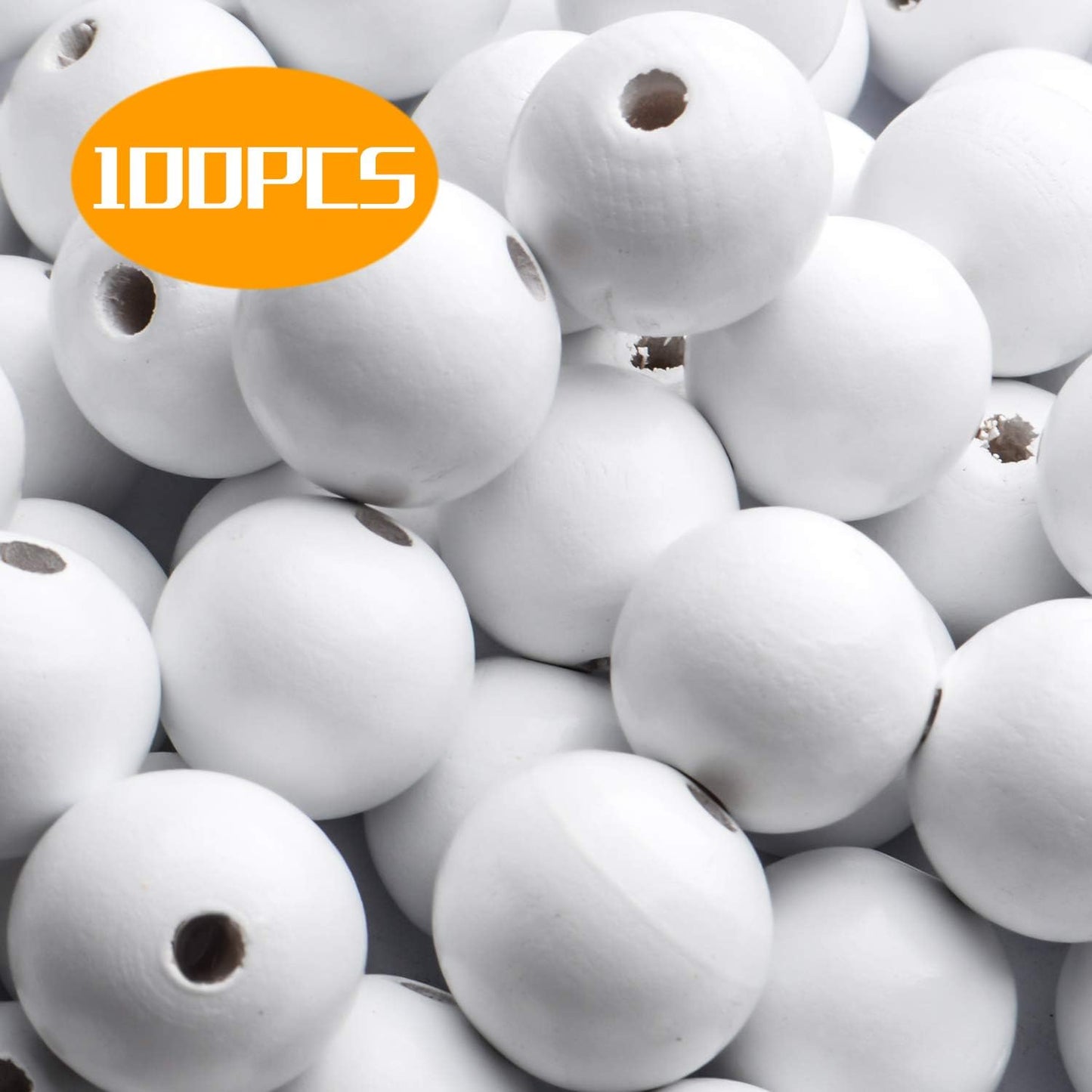 Aylifu Round Wooden Beads, 50 pcs 25mm Natural Unfinished Wooden Spacers for DIY Crafts Jewelry Making, White, Hole: 5mm