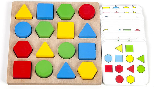 Montessori Toys for 3 4 5 6 7 8, Educational Wooden Pattern Blocks Race Shape Matching Sorting Sensory Toy, Geometric Shape Activity Board Game Toddlers Kids Boys Girls (for 2 Players)