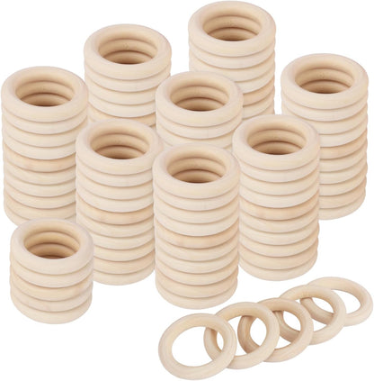 50 Pack 3.15 inch Unfinished Wooden Rings Natural, Wood Craft Rings for DIY Crafts, Jewelry Making, Macrame & Home Decor