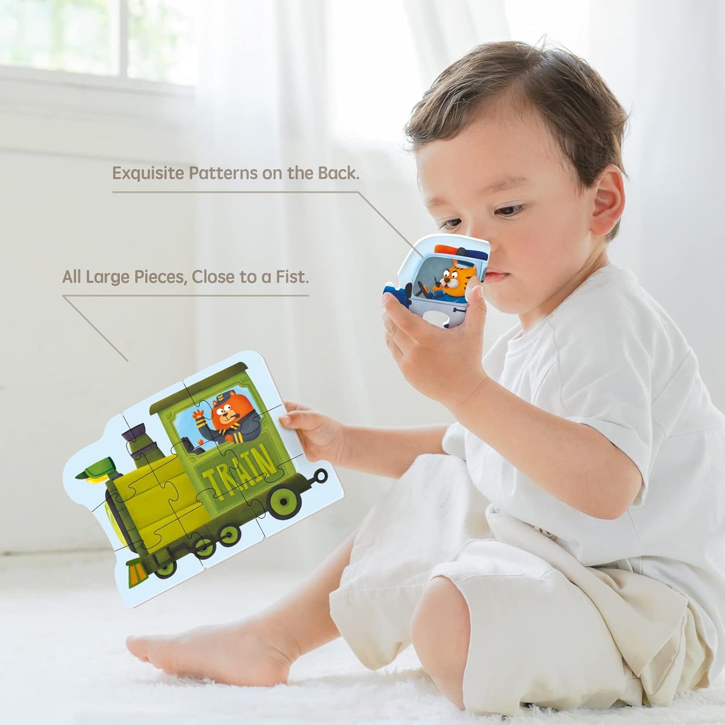 Toi 6 Packs Large Piece Toddler Jigsaw Puzzles for Kids Aged 2.5+, Animal Shaped Floor Puzzles for Beginner, Preschool Learning Game for Boys Girls, Traffic