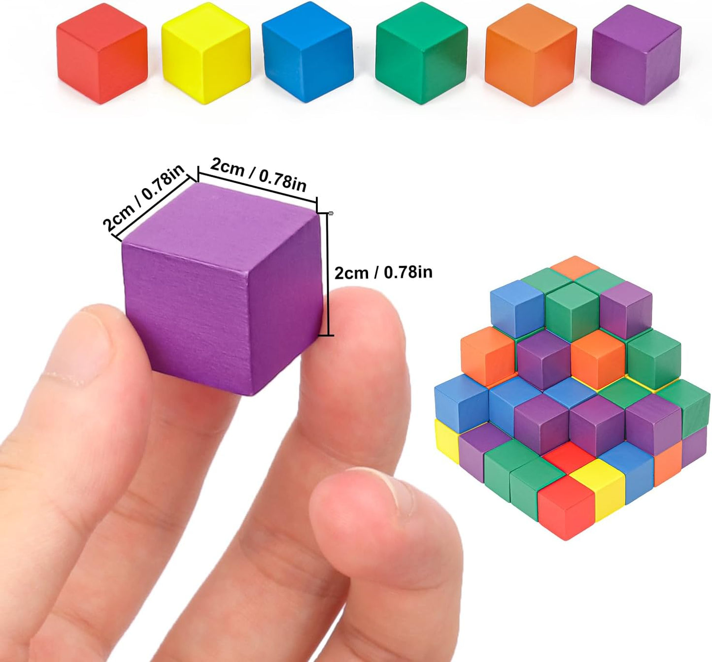 400 Pack Wooden Color Cubes, 0.8 Inch Colorful Square Wood Craft Cube, Wooden Blocks Bulk for Crafting and Building, with 6 Colors