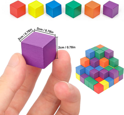 400 Pack Wooden Color Cubes, 0.8 Inch Colorful Square Wood Craft Cube, Wooden Blocks Bulk for Crafting and Building, with 6 Colors