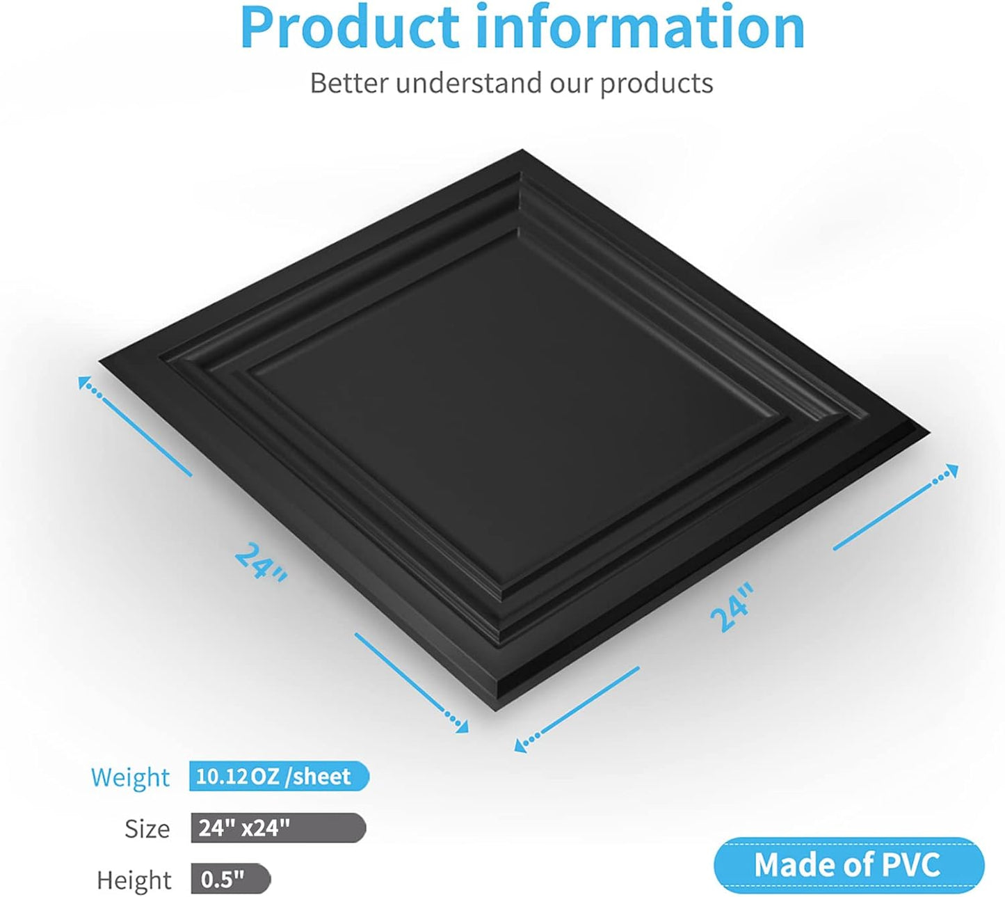 Art3d PVC Ceiling Tiles, 2'x2' Plastic Sheet in Black (12-Pack)