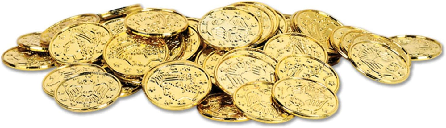 Beistle 200 Piece Embossed Plastic Coins For Pirate Treasure Chest Favors, Casino Theme Decorations