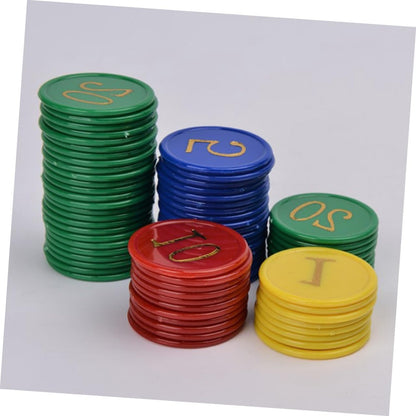 WOONEKY 80pcs Round Plastic Counting Chips for Math Learning Games Poker Slices Bingo Chips Game Supplies
