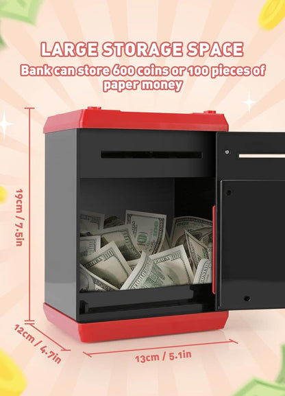 Playsheek Piggy Bank for Girls Boys Large Electronic Money Coin Banks with Password Protection, Automatic Paper Money Scroll Saving Box, Great Gift for Kids(Black-White)