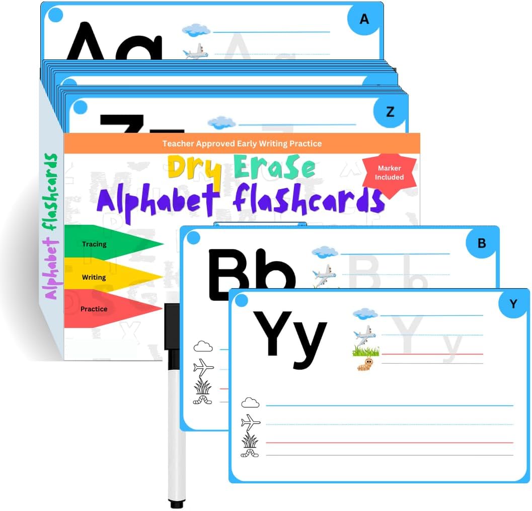 STEPUP Dry Erase Alphabet Flash Cards - Dry Erase Letter Tracing Cards for Kids Ages 3-7 Lower case Letter for Kindergarten Preschool and Toddlers Writing Practice
