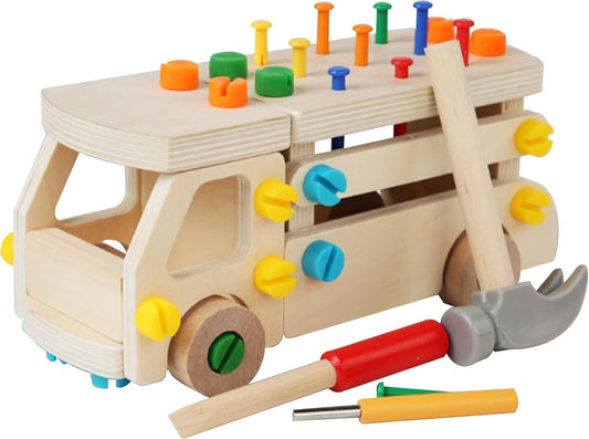 Adena Montessori Real Wood Screwdriver Board Set,Kids Tool Set,Fine Motor Skills Toys,Wooden Montessori Trucks Car Toys Sensory Preschool Activity Learning for 3+ Year Old Kids Toddlers (Red Color)