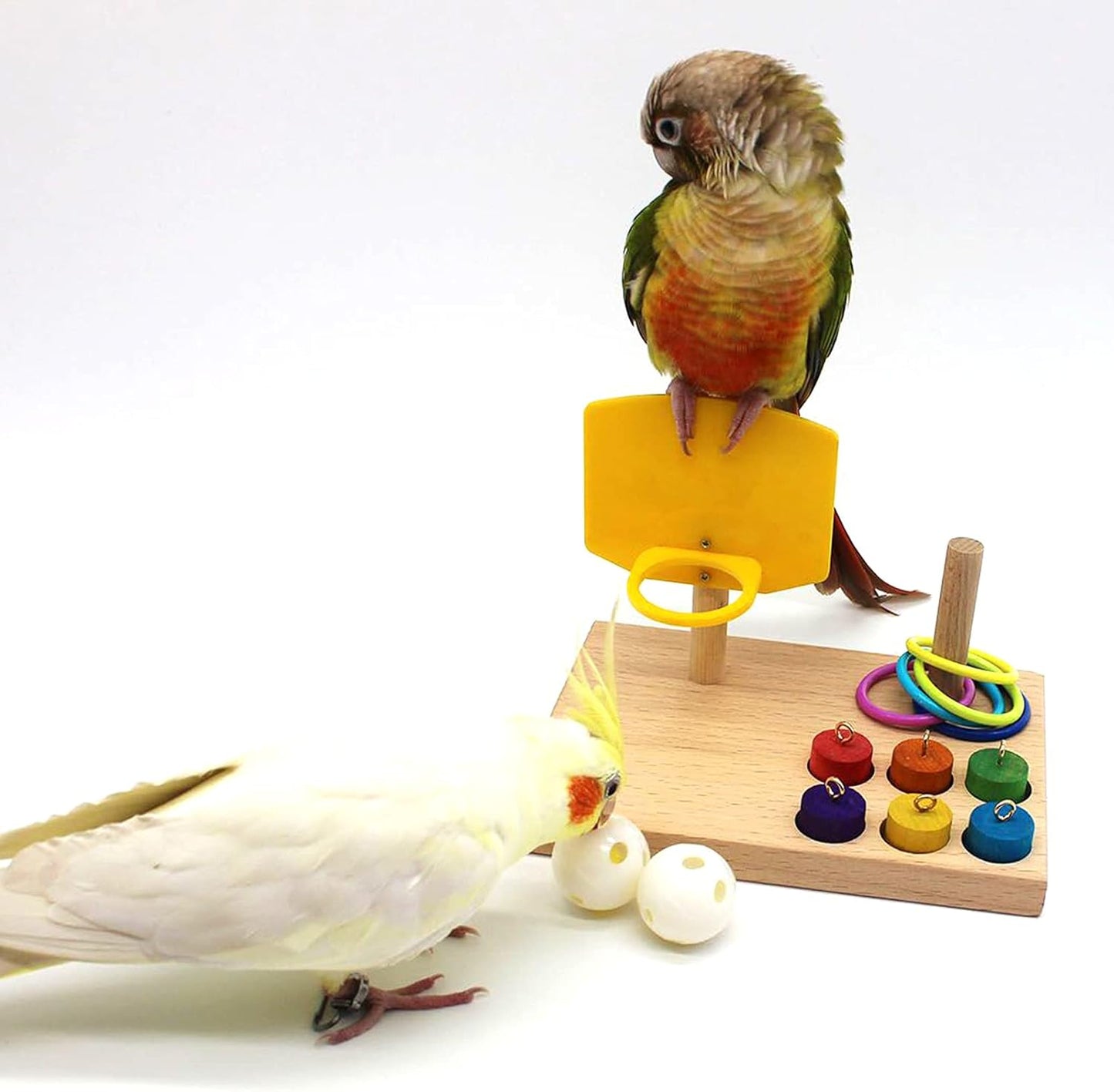 QBLEEV Bird Training Ring Toy, Parrot Trick Tabletop Toys, Educational Stacking Color Rings, Cage Toys