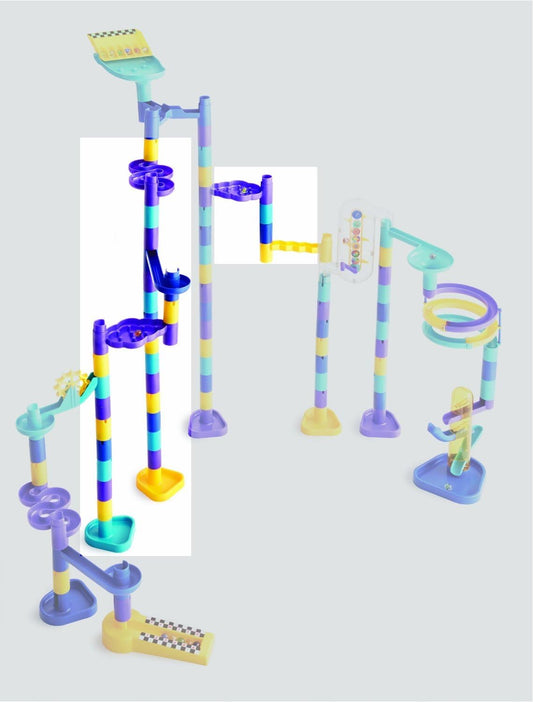 Discovery Toys MARBLEWORKS Add-On Set | Additional Pieces Compatible with Our Starter, Deluxe, Ultra Deluxe Sets (Not Included) | Comes with 30 Colorful Posts, 2 Bases, 3 Ramps, 6 Marbles