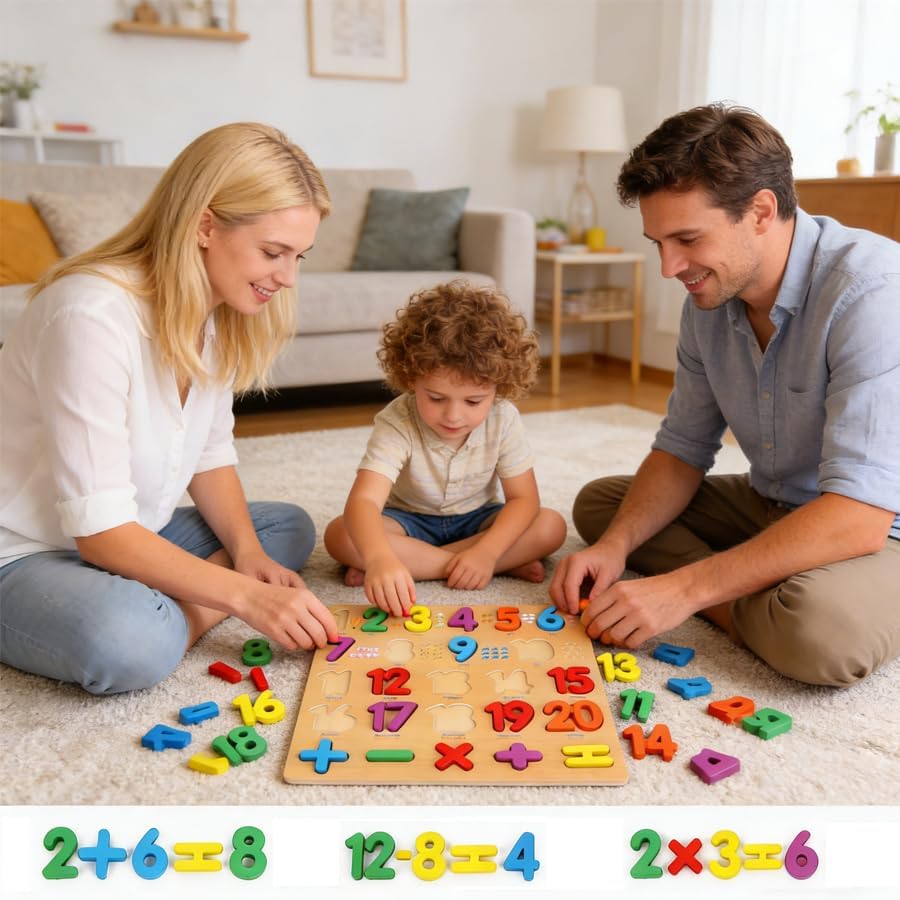 Wooden Number Puzzle for Young Children, 1-20 Digit Operation Symbol Puzzle, Suitable for Number Learning and Educational Toys for Preschool Children Aged 3-5 Years Old