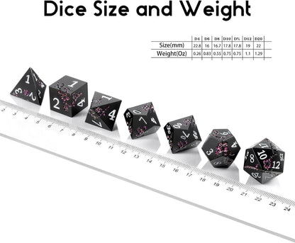 DnDnD Heavy Polyhedral Metal Dice Set with Metal Box, 7-die Shiny Blue Surface with Golden Number for RPG,Dungeons and Dragons,Pathfinder,Shadowrun,D&D,Role Palying Game and Math Teaching - Colors A