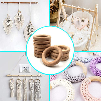 Natural Beech Wood Rings, 10 Pcs Unfinished 6cm Solid Wooden Rings Circles Without Paint for Craft, Connectors Jewelry Making