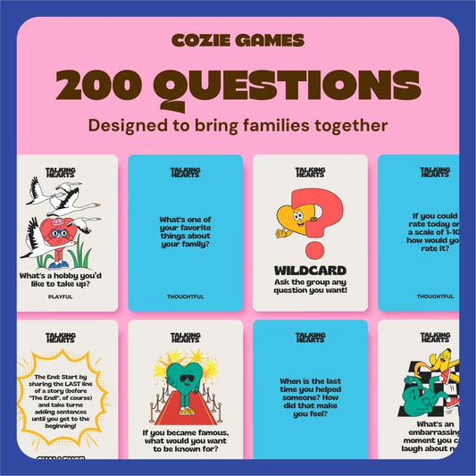 Talking Hearts Conversation Cards for Family, 200 Fun Questions and 20 Challenges for Dinnertime, Road Trips, and Game Night