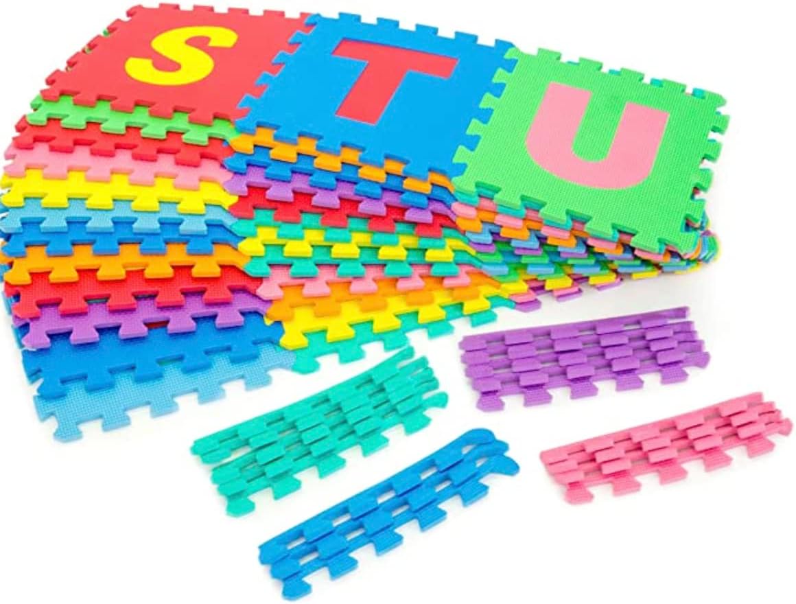 Little fun times Alphabet Play Mat for Baby Large 60 Pieces 12inch. Total 71.5x71.5 inch 36 SqFt Interlocking Floor Puzzle EVA Tiles Playmat for Toddler and Kids Letters and Numbers with Edges.