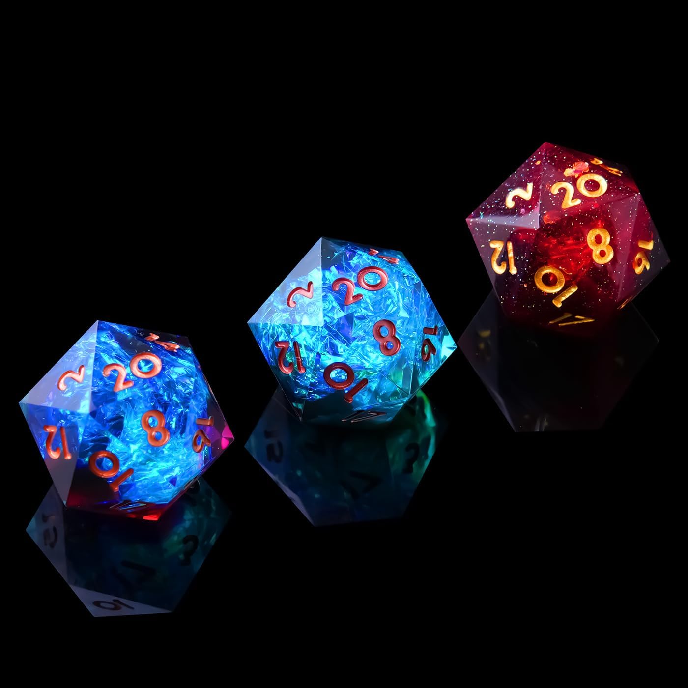 YEMEKO Beholder'S Eye D20 Dice Dragon Eye DND 22MM Single with Resin Sharp Edge 20 Sided D&D Handmade Polyhedral for Dungeons and Dragons, RPG, Roleplaying Games MTG Table Games(Blue Gold)