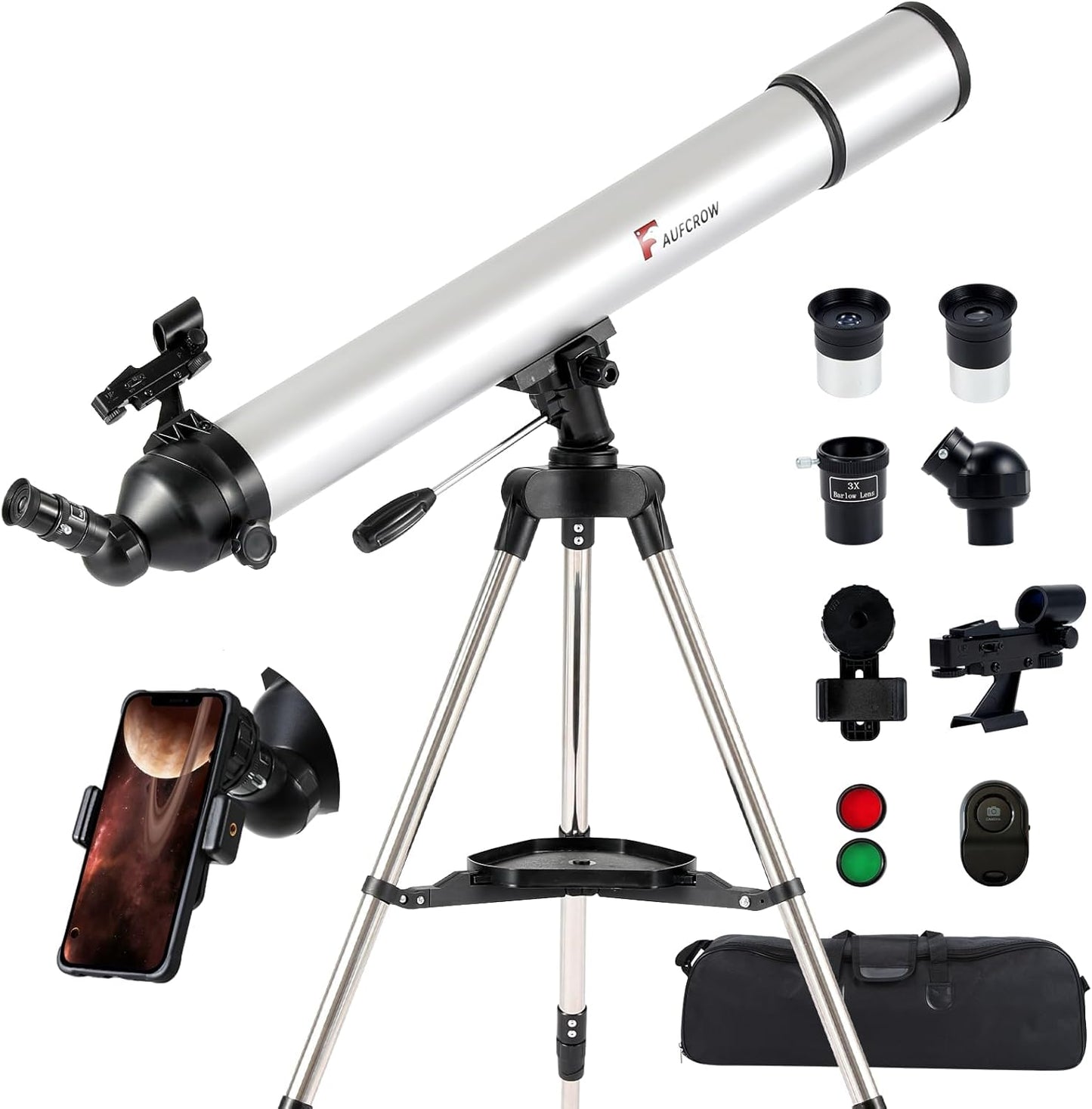 Telescope for Kids & Adults – 80mm Refractor Telescope with 600mm Focal Length, Tripod, Barlow Lens & Phone Adapter High Powered Astronomical Telescopes for Beginners, Telescopio para Adults