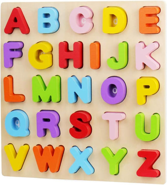Alphabet Puzzle, WOOD CITY ABC Letter Puzzles for Toddlers 1 2 3 Years Old, Educational Learning Toys for Toddlers, Alphabet Toys with Puzzle Board & Letter Blocks, Best Gifts for Girls and Boys