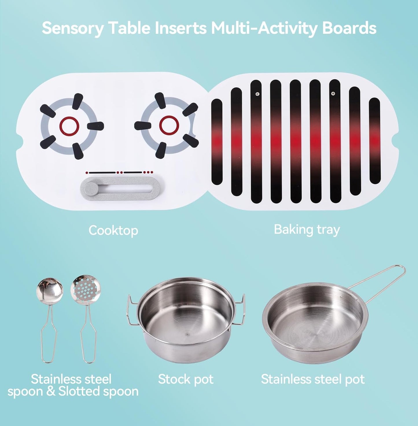 bopoobo 2-in-1 Sensory Table Kitchen Play Top - Grill & Stove with Plates Montessori-Inspired Kitchen Helper Tray Tiny Chef's Ultimate Kitchen Station - Double-Sided Sensory Play Fun