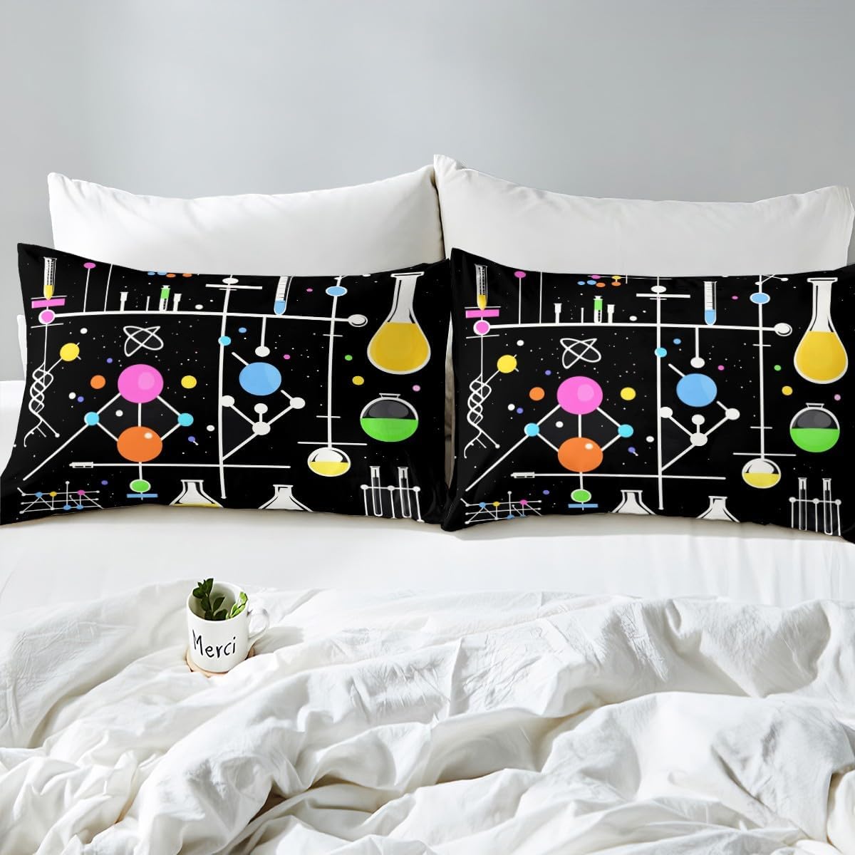 Chemistry Bed Sheets for Kids Teens Girls Boys,Chemical Experiment Fitted Sheet Twin,Science Themed Sheets for Math Lovers,Chemistry Lab Bedding Set,White and Black