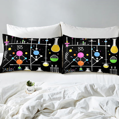 Chemistry Bed Sheets for Kids Teens Girls Boys,Chemical Experiment Fitted Sheet Twin,Science Themed Sheets for Math Lovers,Chemistry Lab Bedding Set,White and Black