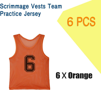 6 Pcs Pinnies Team Practice Vests with Numbers for Child Youth Teen Adult,Ideal for Soccer, Football,Basketball