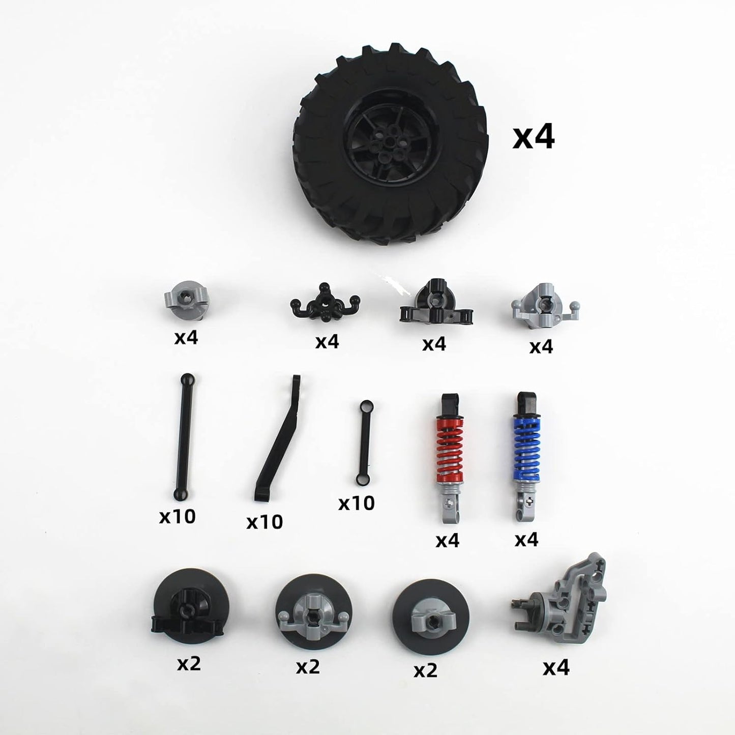 Technics Parts Vehicles Suspension System with Tire 107x44 Technical Parts Set Compatible with All Major Brands, MOC Parts Building Toy DIY Accessories (200pcs)