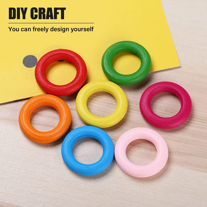 100 Pcs 5 Sizes Natural Wood Rings for Crafts, Unfinished Smooth Wooden Ring for Macrame, Wood Circles for Craft, DIY Ring Pendant and Connectors Jewelry Making
