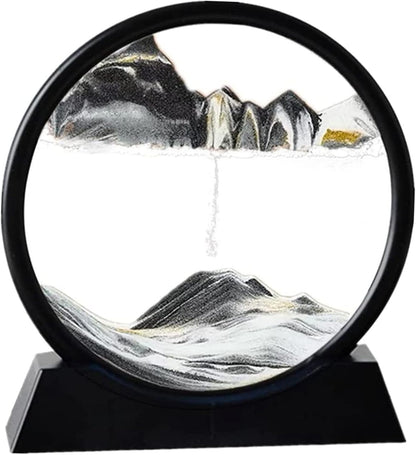 Arthink Moving Sand Art Picture in Motion Round Glass 3D Deep Sea Landscape, Dynamic Sand Art Sandscapes, Sensory Relaxing Desktop