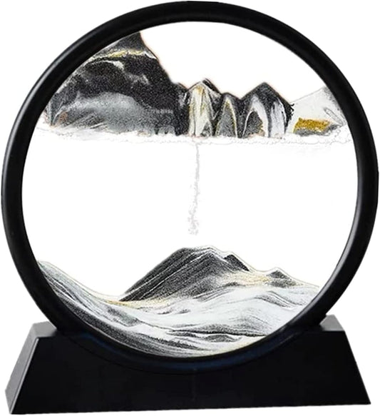 Arthink Moving Sand Art Picture in Motion Round Glass 3D Deep Sea Landscape, Dynamic Sand Art Sandscapes, Sensory Relaxing Desktop