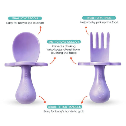 Grabease Baby Feeding Utensils - Anti-Choke Collar & Toddler Fork for Ages 1-3 - Easy-Grip Curved Handle Infant Spoon - Dishwasher-Safe Convenience & Baby Cutlery - Teal