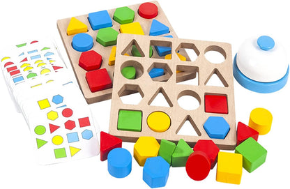 Montessori Toys for 3 4 5 6 7 8, Educational Wooden Pattern Blocks Race Shape Matching Sorting Sensory Toy, Geometric Shape Activity Board Game Toddlers Kids Boys Girls (for 2 Players)