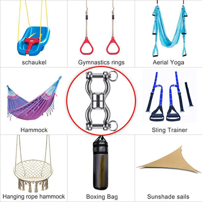SELEWARE Silent Bearing Swing Swivel, 360° Rotational Device Hanging Accessory with Removeable Buckle for Tree Swing, Hammock Chair, Climbing Rope, Yoga, Kids Swing Swivel 1200LB Capacity, 2 Pack