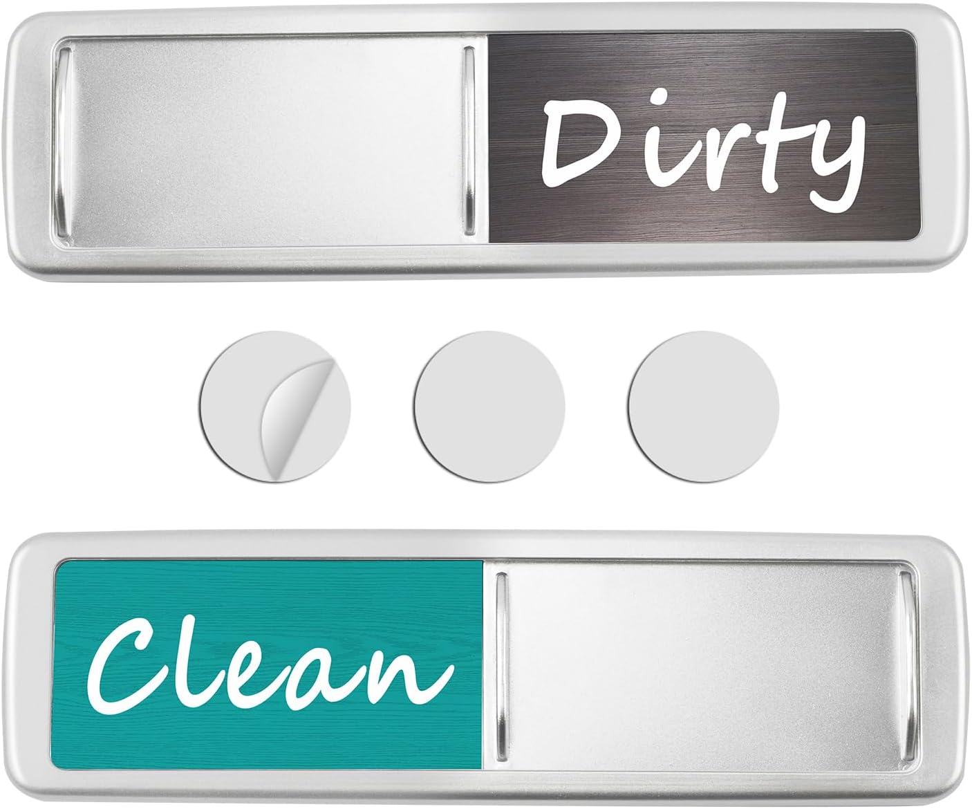 Dishwasher Magnet Clean Dirty Sign, Slide Strong Clean and Dirty Refrigerator Magnet Indicator for Dishwasher, Non-Scratch, Easy to Read, Self-Adhesive for Non-Magnetic Dishwasher（LightGray Brown）