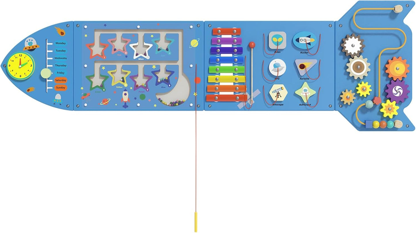 Spacocld Rocket Activity Wall Busy Board Panels - Sensory Wall Panel for Kids, Montessori Toddler Wall Activity Board(5PCS)
