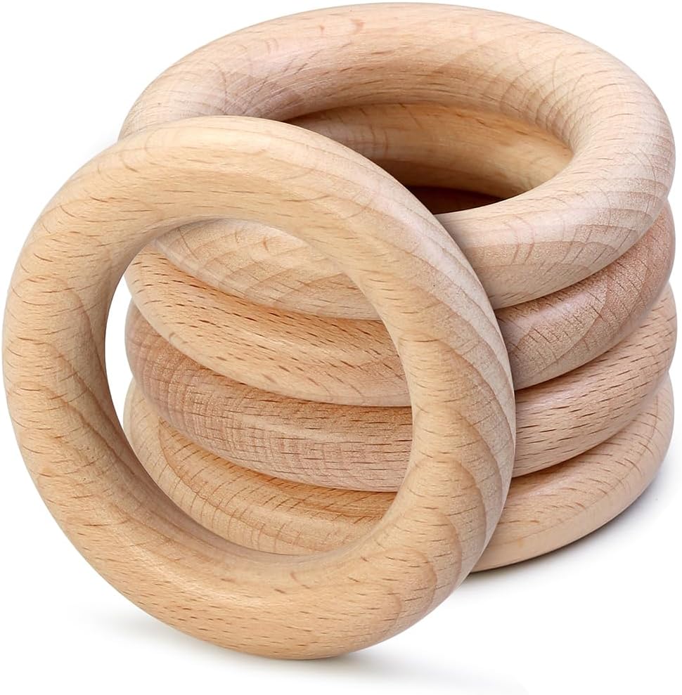 FoDau770 5pcs Natural Beech Wooden Rings, Unfinished Solid Wood Rings Heavy Duty Wood Circles, Macrame Craft Circles for Party, Home Decor & DIY Making - Outer Diameter: 3 Inch