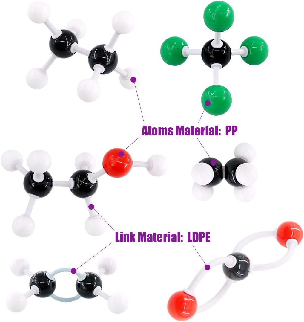 Swpeet 125 Pcs Molecular Model Kit for Inorganic & Organic Molecular Model Teacher and 16 Years and Over Student Kit - 54 Atoms & 70 Links & 1 Short Link Remover Tool - Science Toys